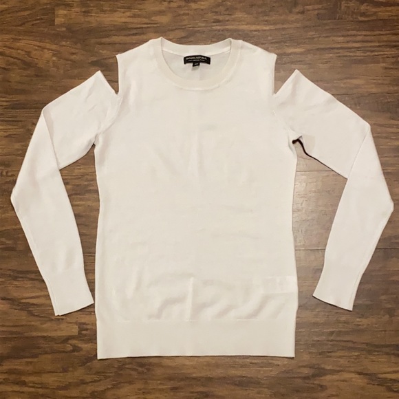 Banana Republic Cold Shoulder Heather Gray Pullover Sweater - Picture 2 of 8